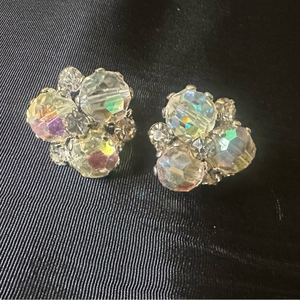 Vintage Cora Crystal Aurora Clip Back Earrings
